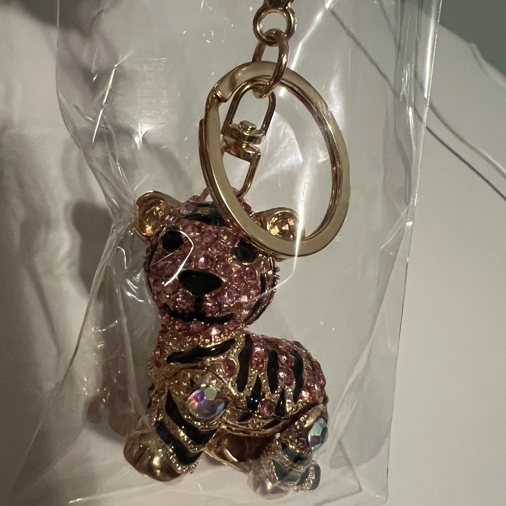 Pink and Gold Tiger Keychain